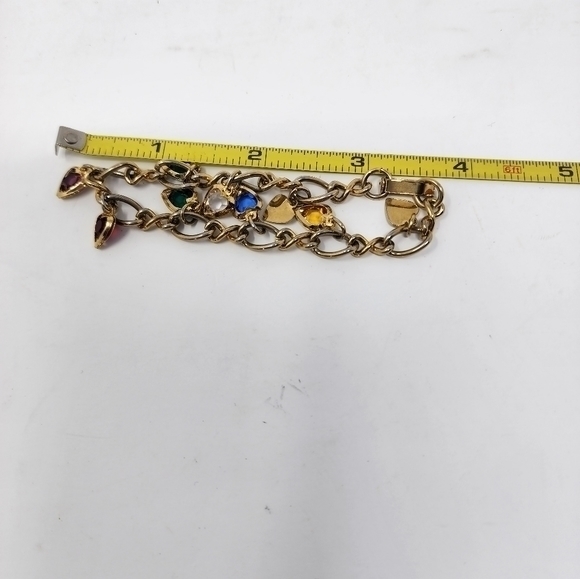 Multi Color Heart Charm Gold Tone Bracelet - Picture 7 of 9